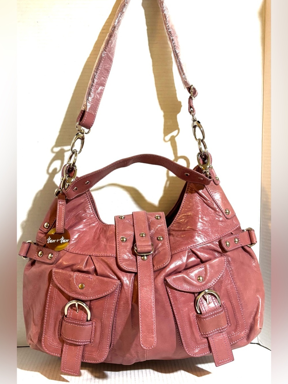 Unknown Brand Dusty Rose Leather Shoulder Bag with Gold Hardware
